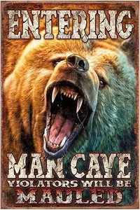 Insegne di latta orso, arte del metallo forestale, entrare nella grotta dell'uomo, poster selvaggio parete positiva  - Foto 1 di 7