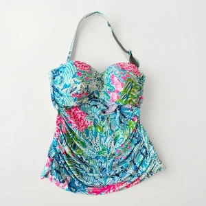 Lilly Pulitzer Flamenco Tankini Schwimmoberteil "Sink or Swim" Print Gr. 10 blau pink - Bild 1 von 11