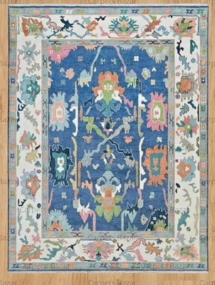 Vintage Hand-Knotted  Oushak Rug – Turkish Wool Oriental Area Carpet Decor - Image 1 of 4