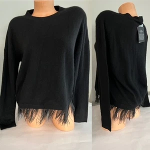 BLOOMINGDALES 100% CASHMERE OSTRICH FEATHER TRIM NWT SWEATER XL - Picture 1 of 2