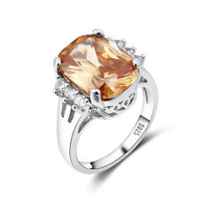 Vintage 925 Silver Oval Cut Morganite Gemstone Wedding Engagement Ring Jewelry