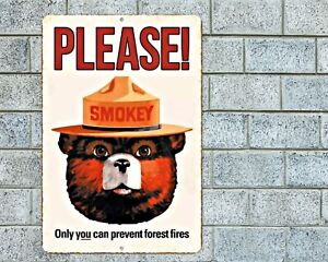 Panneau Only You Can Prevent Forest Fire aluminium Métal 8"x12" Smokey The Bear
