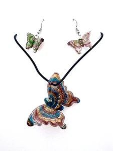 Collar colgante mariposa de vidrio arte murano + juego de pendientes - Imagen 1 de 2