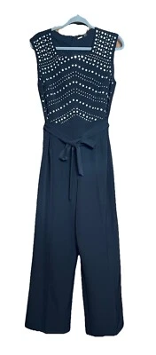 TAHARI Women’s Size 14 Embellished Rhinestones Jumpsuit Black Polyester Spandex - Image 1 of 4