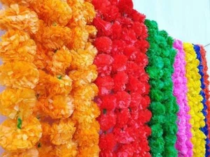 Artificial Marigold 5 feet Pack of 50 Flowers Garlands Home Wedding Decoration - Picture 1 of 6