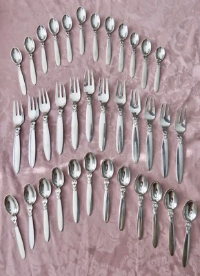 GEORG JENSEN DINAMARCA ESTERLINA ** PATRÓN DE CACTUS ** RARO JUEGO DE POSTRES DE 36 PIEZAS Foto 1 de 4