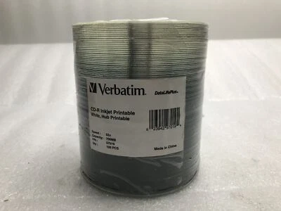New OEM Verbatim CD-R 700MB 52X White Inkjet Hub Printable 100-Pack Tape Wrap - Image 1 of 4