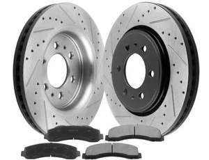 Rotores y pastillas de freno delanteros ranurados perforados para Ford F-150 Expedition V6 2010-2017 - Imagen 1 de 8