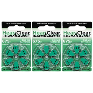 Baterías de audífono con implante coclear HearClear tamaño 675P pestaña verde (paquete de 18) - Imagen 1 de 6