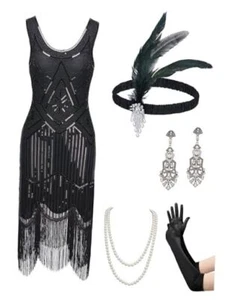 Flapper Dresses 1920s Gatsby Dress for Women Roaring 20s Costumes Large Black - Picture 1 of 7