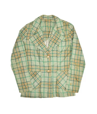 Vintage 60s Jacket Women S Green Plaid Rockabilly Blazer Cotton Blend Leisure - Image 1 of 4