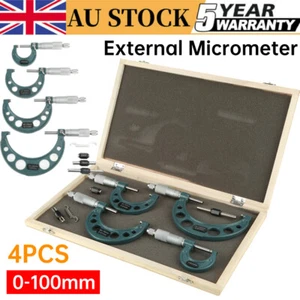4 Pieces Micrometer 0-25-50-75-100mm Outside Caliper Measuring Tool Set + Case - Picture 1 of 12
