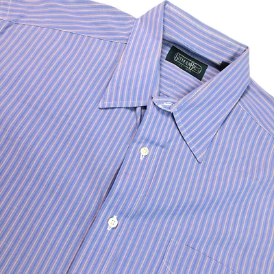 Camisa de vestir Oxford de algodón para hombre Gitman Bros azul/bronceado a rayas • 16 | 33  Foto 1 de 4