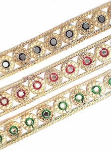 NEW Gold Pearl Embroidery Indian Sari Border Lace Ribbon Trim Ethnic Craft - Picture 1 of 4