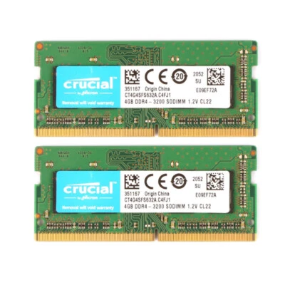New Crucial 8GB (2X4GB) DDR4 3200MHz PC4-25600 SODIMM Memory Ram CT4G4SFS632A - Image 1 of 4