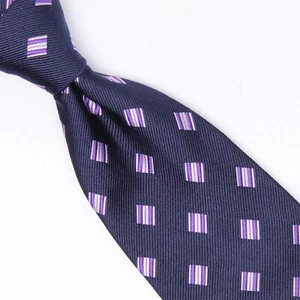 Charles Tyrwhitt Silk Necktie Mens Navy Blue Lilac Purple Check Woven Tie - Picture 1 of 7
