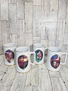 Set Of 4 Coca Cola Santa Mugs 1996 Collector Edition Gold Trim 4.75" - Picture 1 of 13