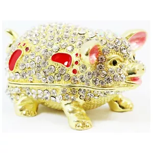 Bejeweled Enameled Animal Trinket Box/Figurine With Rhinestones- Sparkling Pig - Picture 1 of 5