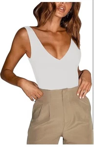 bodysuit Sleeveless Deep V-neck Camisole outfit casual sexy tummy Control sz S - Picture 1 of 12