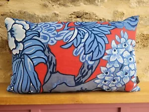 Thibaut Honshu Bright Royal Red Linen & Blue Velvet Fabric Cushion Cover - Picture 1 of 12