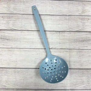 Vintage Blue Melamine Strainer Ladle Skimmer Slotted Spoon Kitchen Utensil - Picture 1 of 9