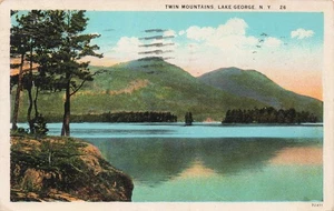 Twin Mountains, Lake George New York Vintage PC Posted 1929 - Picture 1 of 2