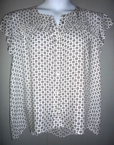Everleigh SZ XL White & Black Patterned Button Front Ruffled Sleeves Blouse/Top - Imagen 1 de 4
