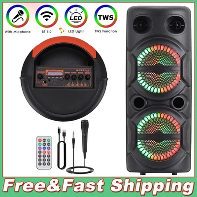 Dual 8" Woofer Portable Bluetooth Party Speaker Heavy Bass Sound Mic TF/FM/TWS - Image 1 of 4