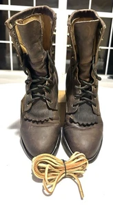 Justin Brown Leather Lace-r Up Roper Western Boots Mens Sz 8 EE Style 545 - Picture 1 of 18