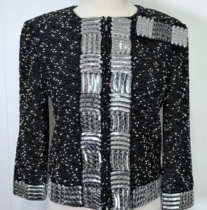 Unique St John Couture textured jacket black off white silver NWOT size 6 - Picture 1 of 6