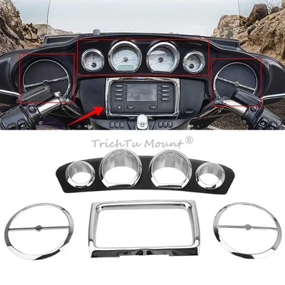 Kit de moldura de altavoz medidor de carenado interior cromado para Harley Touring Electra Glide Tri Foto 1 de 4