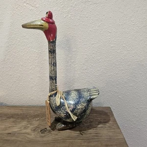 Arte popular rústico decoración madera pato pájaro ganso pintado a mano ÚNICO EN SU CLASE Clementine - Imagen 1 de 11