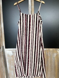 Next Beachwear Dress Ladies Size 12 Cream Burgundy Stripe Summer Sun Lightweight - Picture 1 of 9