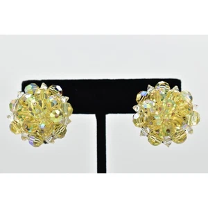 Orecchini Laguna Vintage Clip On Cristallo Giallo AB Grappolo Firmati Glam Anni 50 A24 - Foto 1 di 14