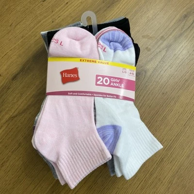 Calcetines al tobillo Hanes niñas súper valor paquete de 20 ¡Gran valor! Suave! Cómodo Foto 1 de 4