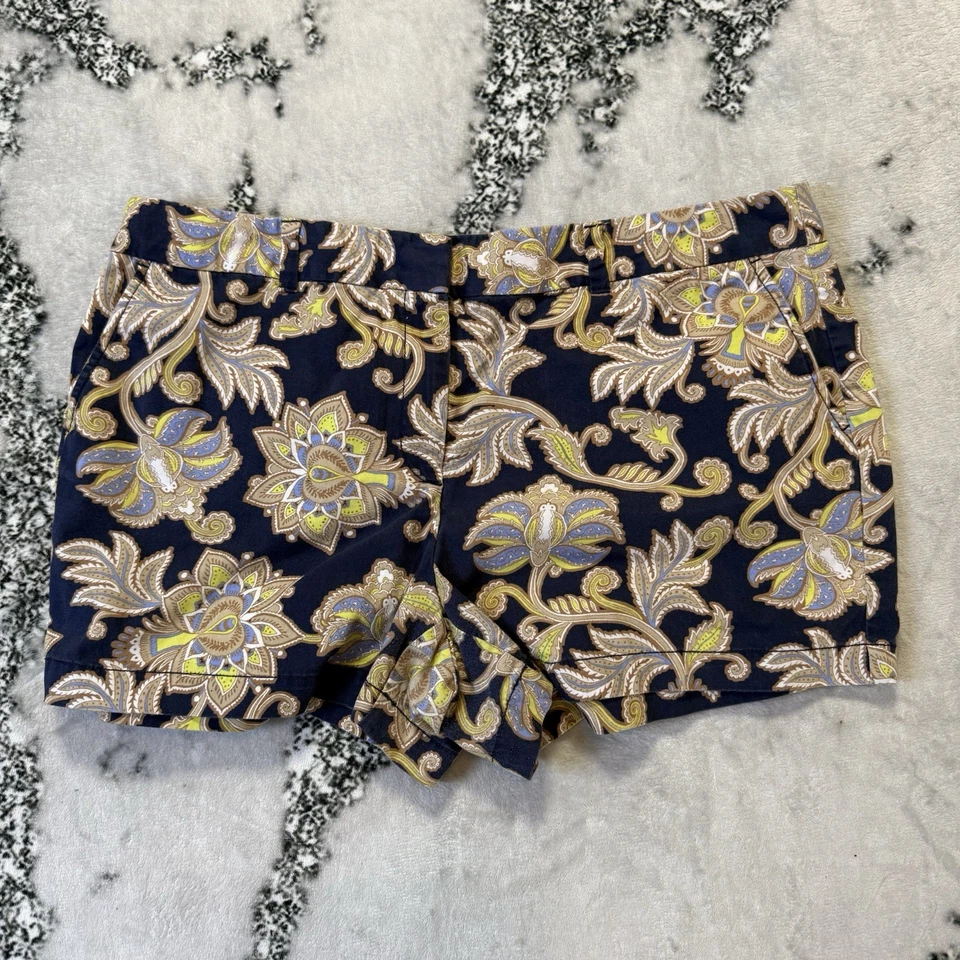 Pantalones Cortos Ann Taylor Loft Para Mujer Talla 16 Azul Marino Estampado Multi Floral Riviera Chino Foto 1 de 4