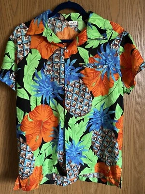 King Kameha Naranja Verde Azul Tropical Hawaiano Abotonado Hombre Mediano M Foto 1 de 4
