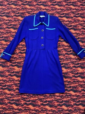 Vintage St. John by Marie Gray Loose Knit Sweater Dress Sz 4 Collar Neck Blue - Image 1 of 4
