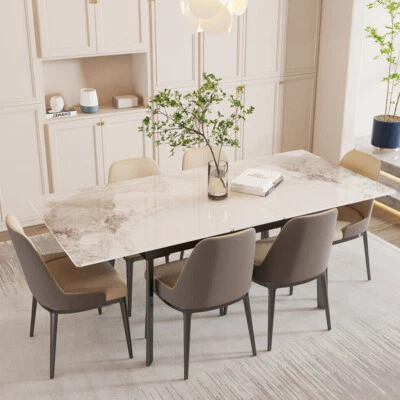 FATIVO Kitchen Extendable Dining Table Stretchable 130-160cm Marble Leaf Table - Image 1 of 4