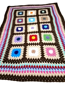Handarbeit gehäkelt afghanisch Überwurf Granny Core Shabby Chic Größe 63"x 44" braun bunt - Bild 1 von 7