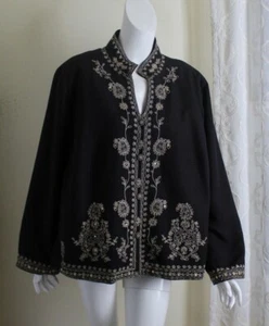 Silkland 2X Black Silk Lux Persian Floral Blazer Jacket Embroidered Art-to-Wear - Picture 1 of 6