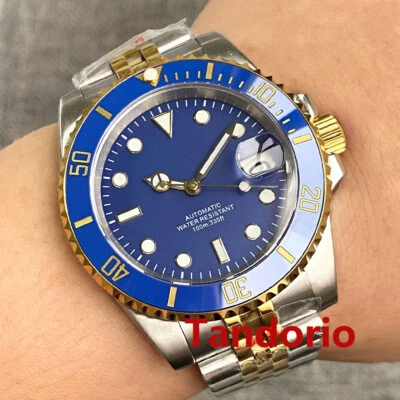 Relógio masculino folheado a ouro automático 40 mm mostrador azul Sunburst vidro de safira NH35A PT5000 - Imagem 1 de 4