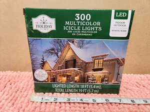 Holiday Time Christmas Lights 300 Multicolor Icicle Lights LED White Wire 19' - Picture 1 of 5