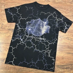 Vintage Harley Davidson Thunder Lightning Supercharged Shirt All Over Print S** - Picture 1 of 9