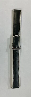 Correa de reloj ELGIN vintage! Piel de becerro gris oliva - Borde blanco y hebilla de metal blanco! Foto 1 de 4