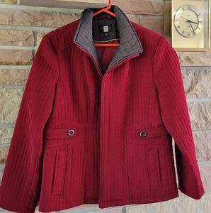 Gallery Womens XL Maroon / Grey Quilted Jacket Zip 2 front pockets polyester EUC - Picture 1 of 8