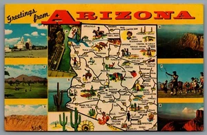 Postcard Arizona AZ c1950s Greetings From Arizona Multi View Route 66 - Bild 1 von 2