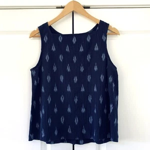Eileen Fisher Cotton Tank Square Neck Blue Print Sleeveless Blouse Petite Medium - Picture 1 of 6