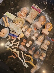 VINTAGE LOT of Bisque /Porcelain Doll Parts Heads Hands Angel Wings - Picture 1 of 14