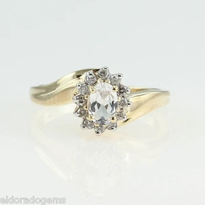 DAMEN 0,25 CT. DIAMANT & WEISSER TOPAS COCKTAIL RING 14K GELBGOLD GRÖSSE US6,75 - Bild 1 von 5